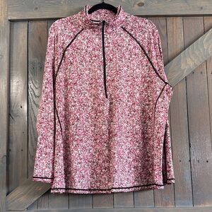 Chic Floral Long Sleeve QuarterZip- Pink